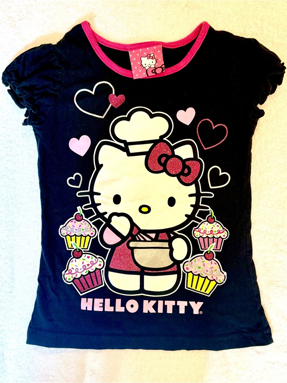 Hello Kitty Tee with Glitter Cupcake Graphic